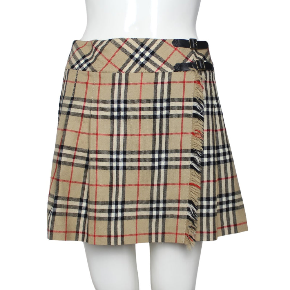 Burberry Nova Check Pleated Buckle Mini Skirt EU 36