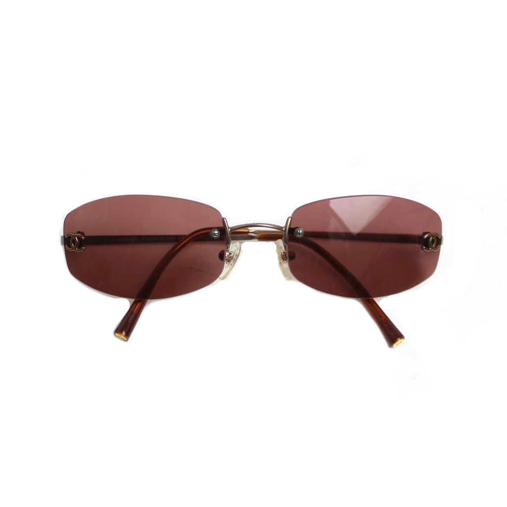 Chanel Purple / Brown Rimless Oval 4002 Sunglasses