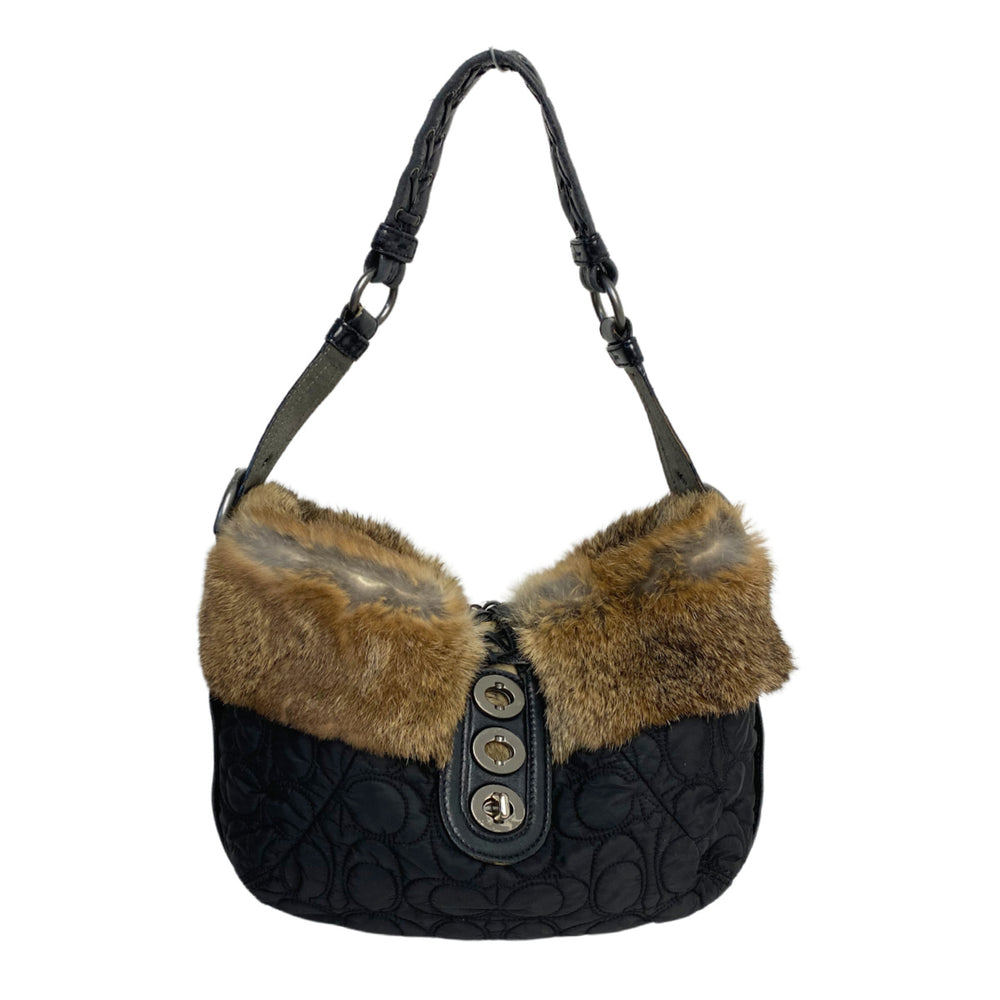 Coach Black Quilted Fur Shoulder Bag