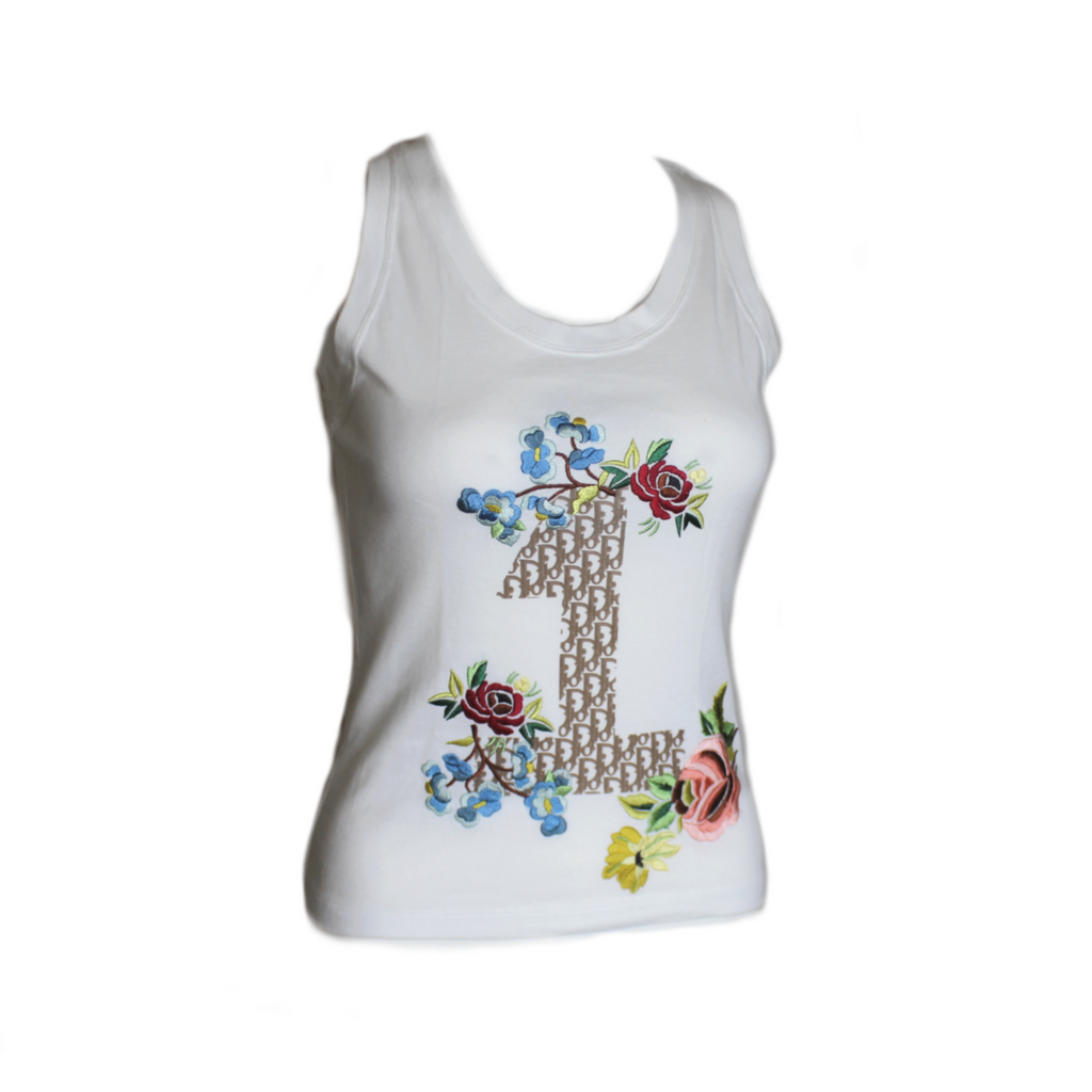 Christian Dior Trotter Monogram Embroidered Floral Tank Top - Small
