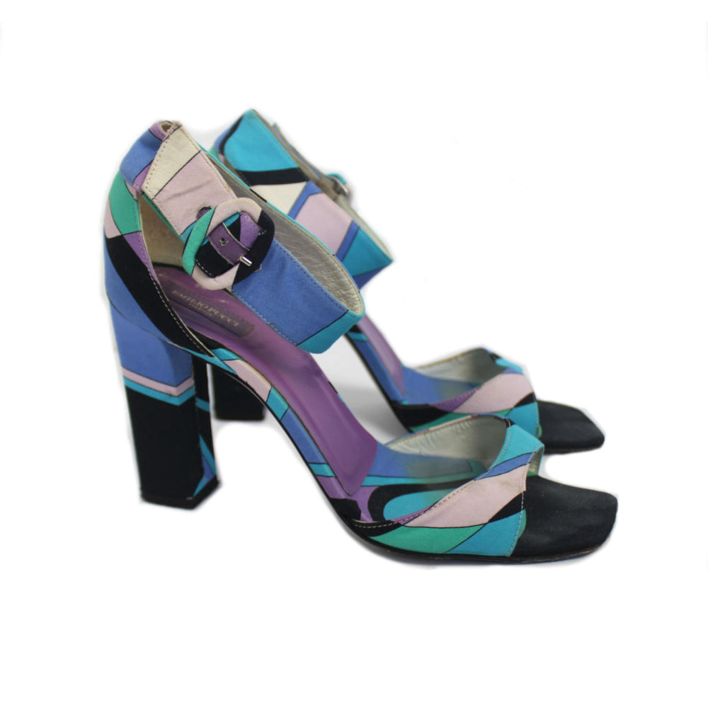 Emilio Pucci satin open toe heels 