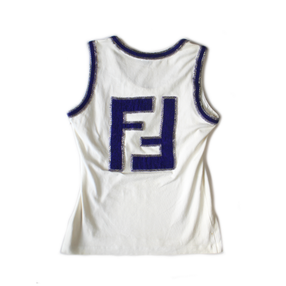 Fendi Beaded Zucca Logo Tank Top Small