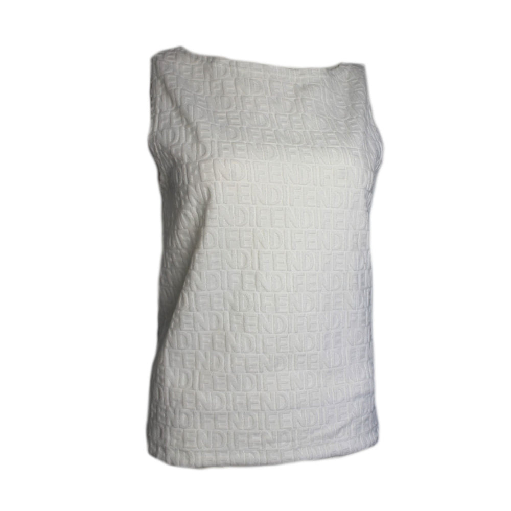 Fendi White Logo Terry / Towel Sleeveless Top EU 40