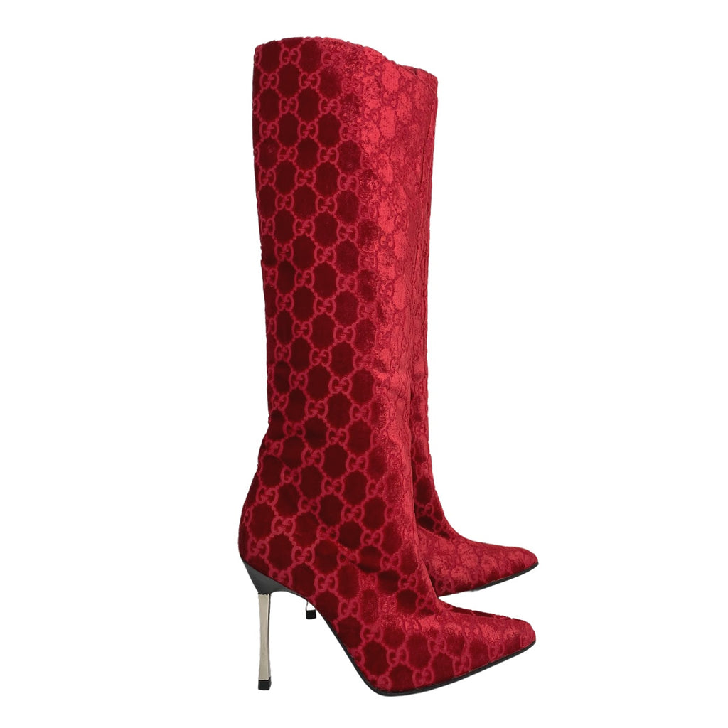 Gucci by Tom Ford Fall 1997 Red Velour Boots EU 35C