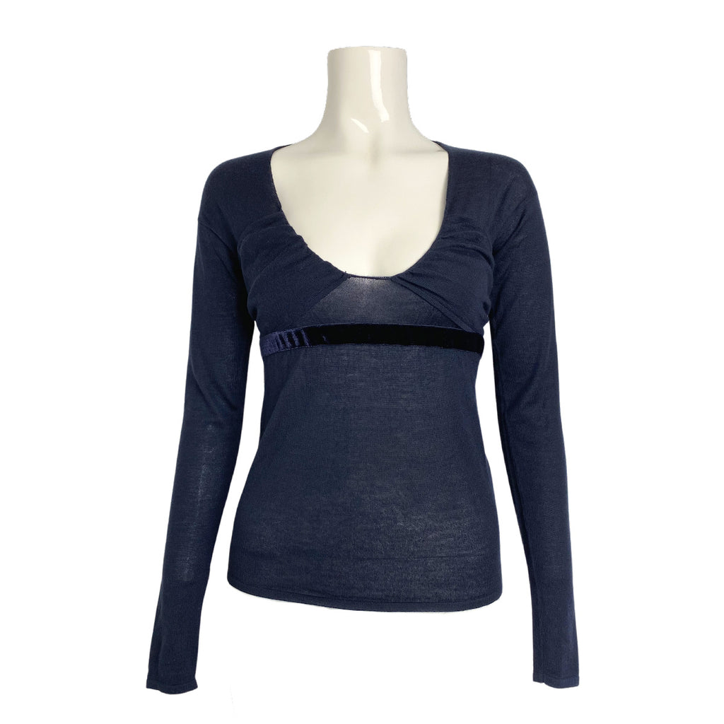 Gucci Navy Cashmere Long Sleeve Top XS