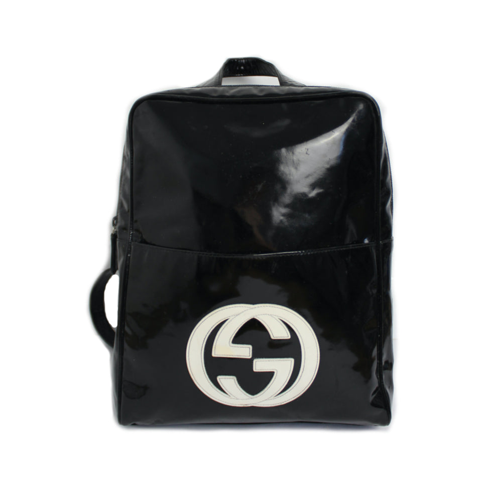 Gucci Patent Leather Jumbo GG Logo Backpack Bag