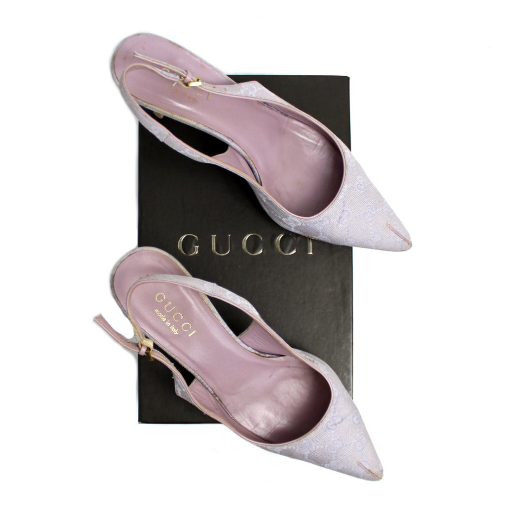 Gucci Lilac Monogram Logo Slingback Heels EU 38