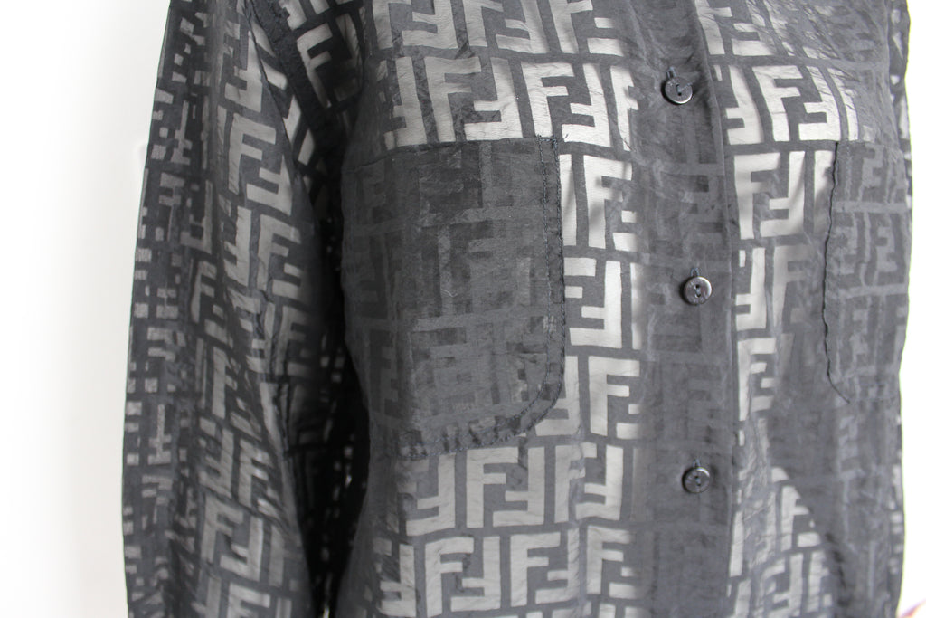 Fendi Zucca Logo Black Semi Sheer Shirt IT 44