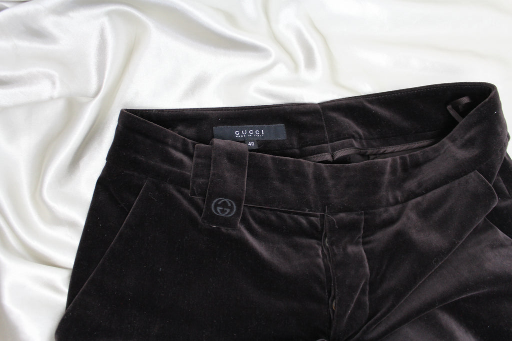 Gucci Brown Velour Straight Leg Trousers Size 40