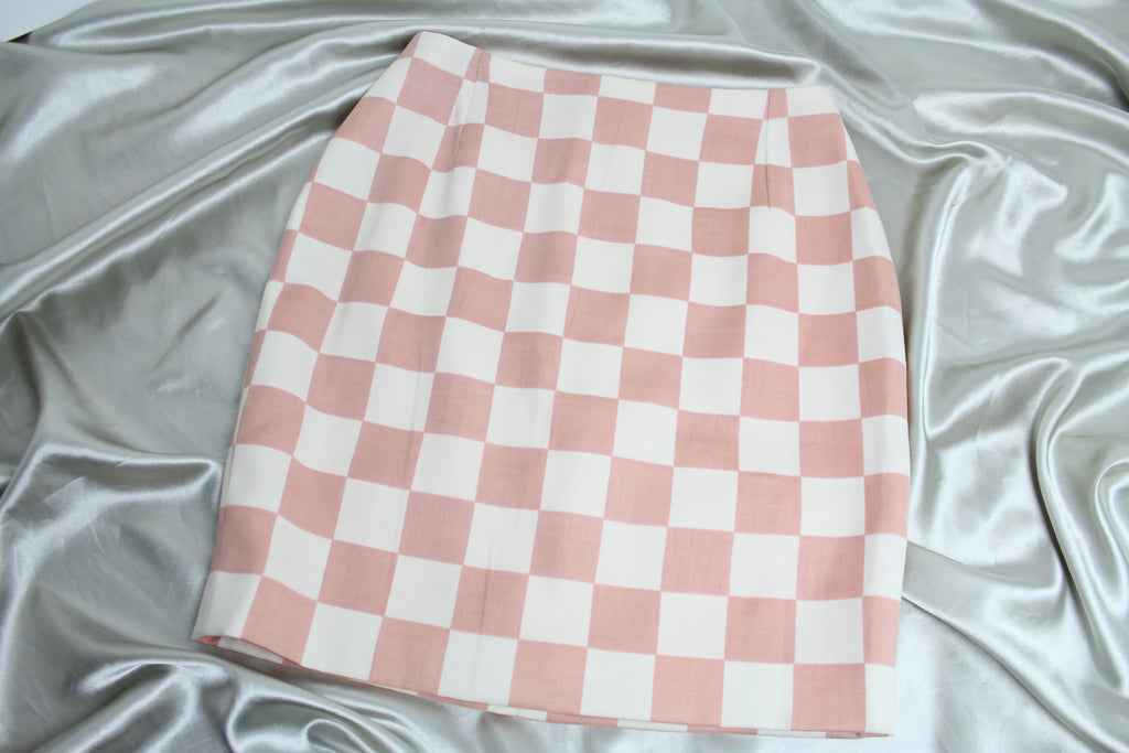 Gianni Versace Fall 1995 Pink & White Check Silk Skirt XS