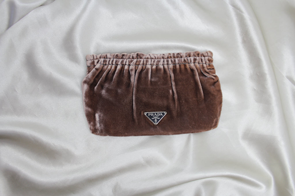 Prada Brown Velvet Mini Pouch / Purse