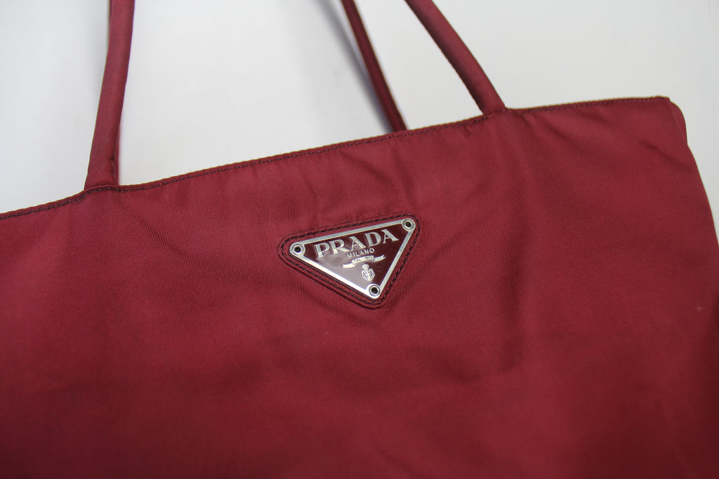 Prada Tessuto Nylon Tote Bag in Cherry Red