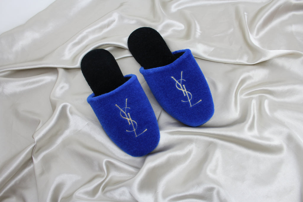 Yves Saint Laurent Blue Logo Slippers