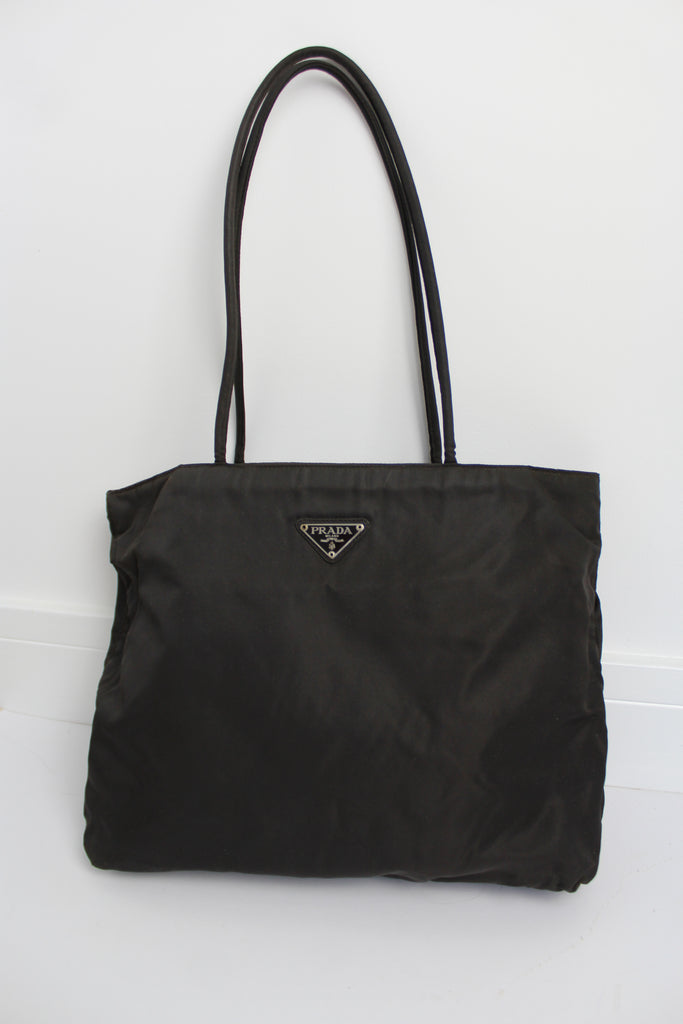 AUTHENTIC PRADA Gray Genuine Leather Shoulder Bag Handbag