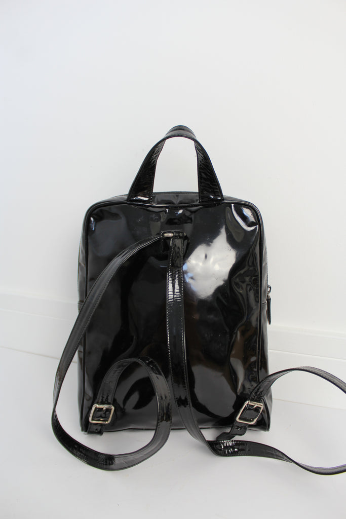 Gucci Patent Leather Jumbo GG Logo Backpack Bag