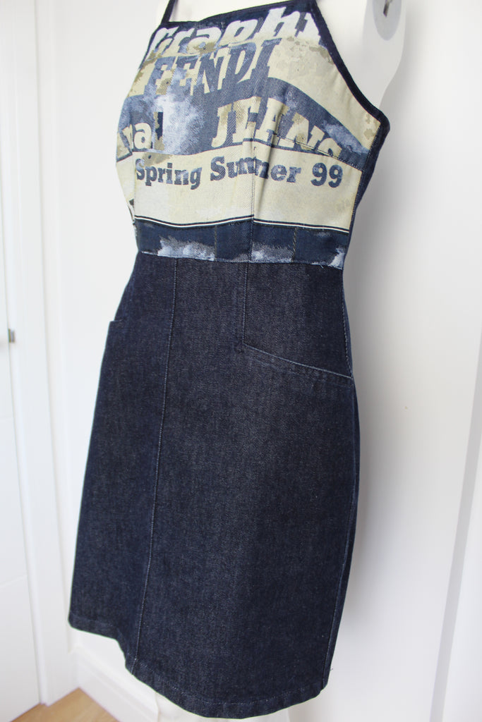 Fendi 1999 Graphic Denim Strappy Dress Small