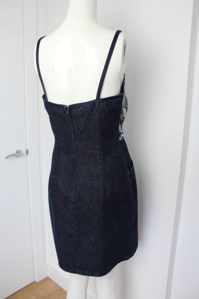 Fendi 1999 Graphic Denim Strappy Dress Small