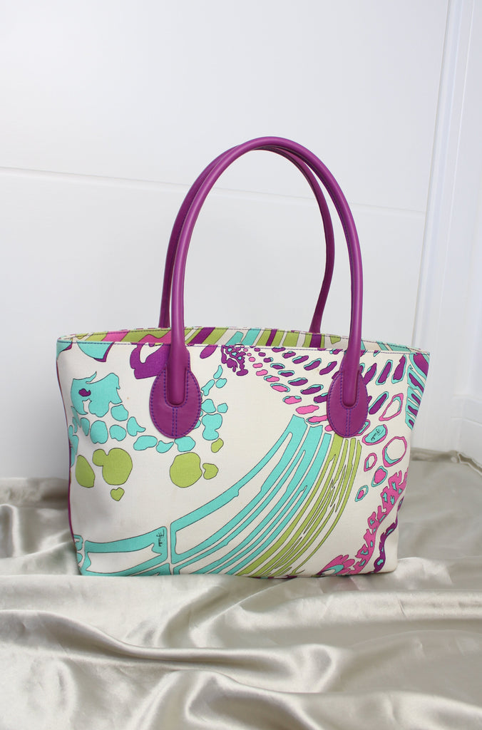 Emilio Pucci Canvas & Purple Leather Tote Bag