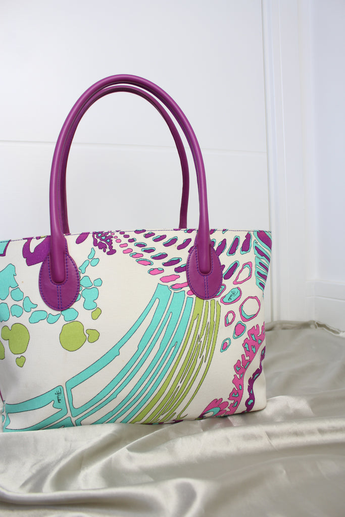 Emilio Pucci Canvas & Purple Leather Tote Bag