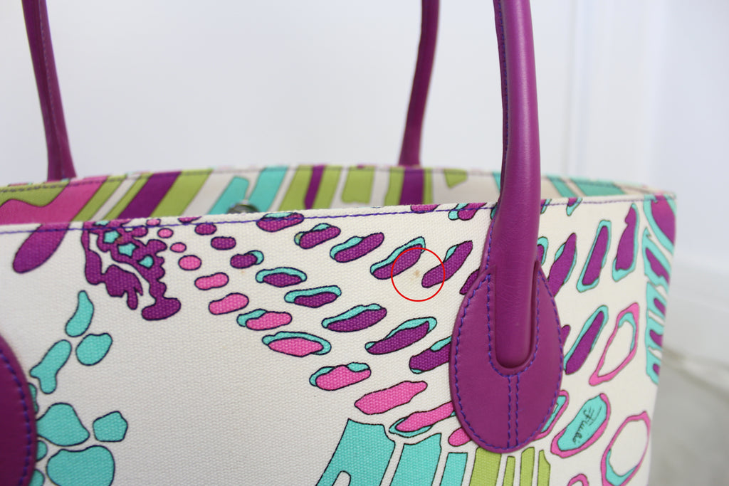 Emilio Pucci Canvas & Purple Leather Tote Bag