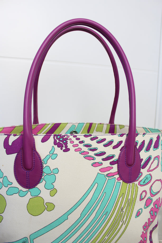 Emilio Pucci Canvas & Purple Leather Tote Bag
