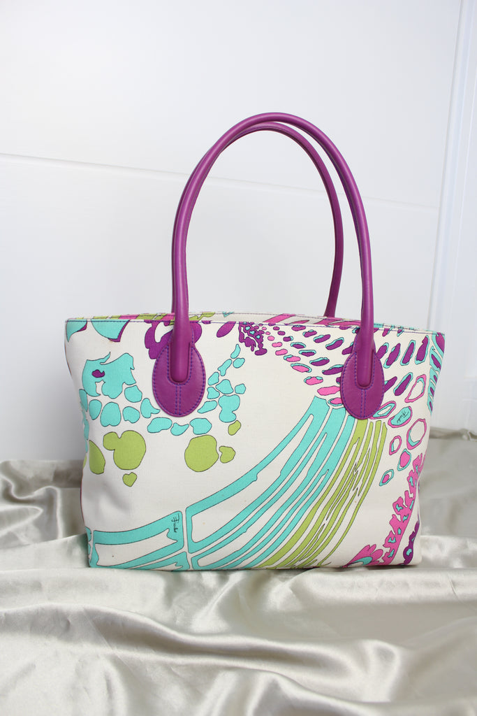 Emilio Pucci Canvas & Purple Leather Tote Bag