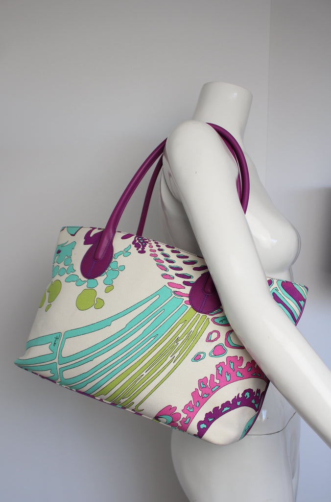 Emilio Pucci Canvas & Purple Leather Tote Bag