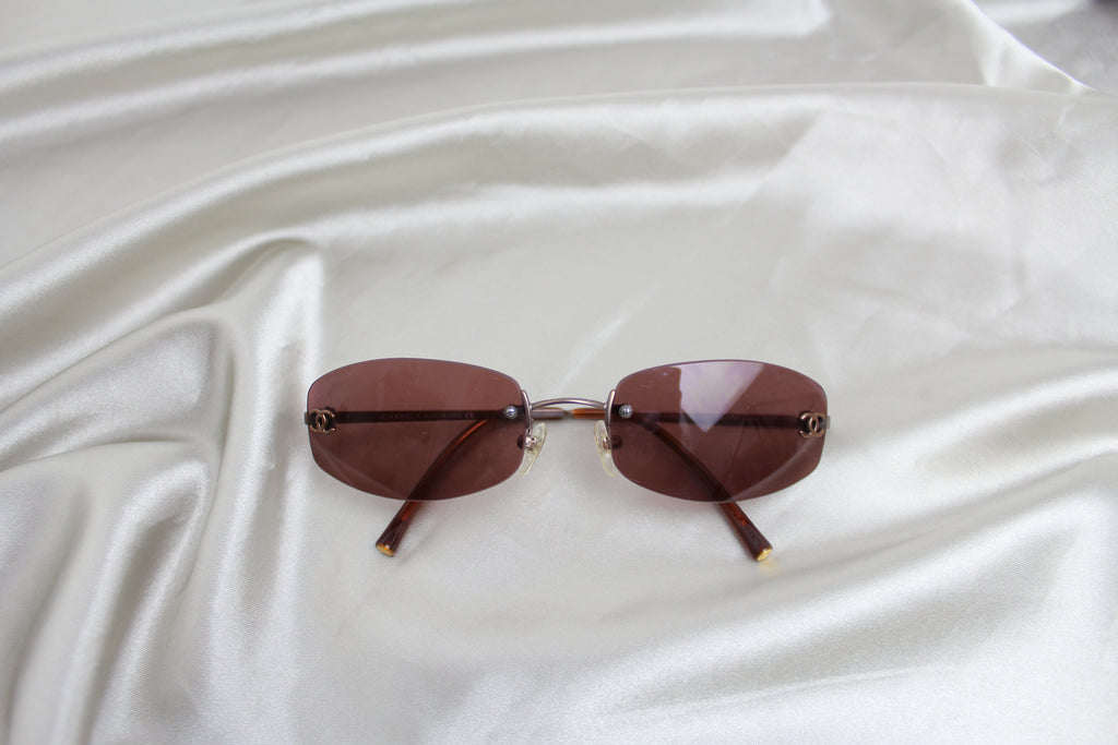 Chanel Purple / Brown Rimless Oval 4002 Sunglasses