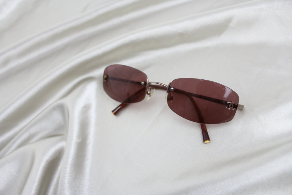 Chanel Purple / Brown Rimless Oval 4002 Sunglasses