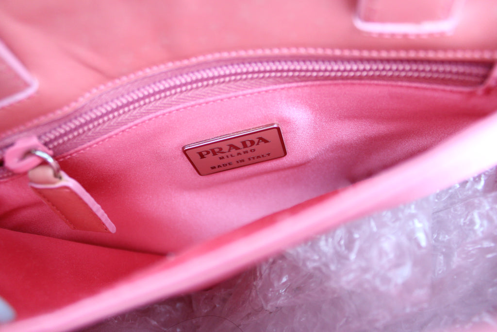 Prada Beige Canvas / Pink Logo Handbag