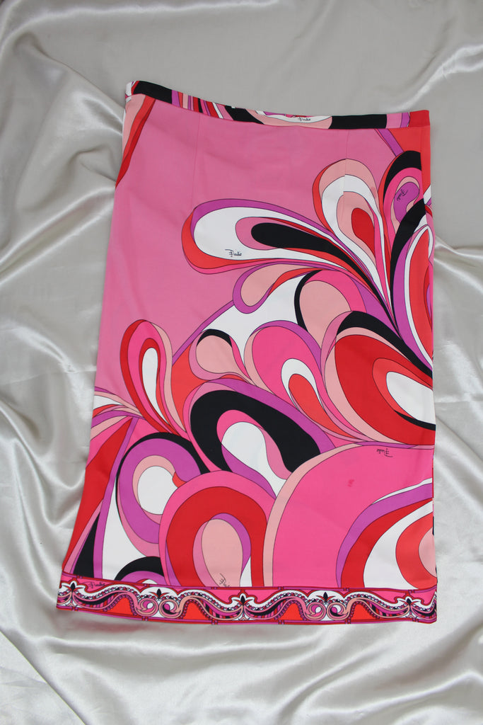 Emilio Pucci Pink and Red Pattern Midi Skirt - S