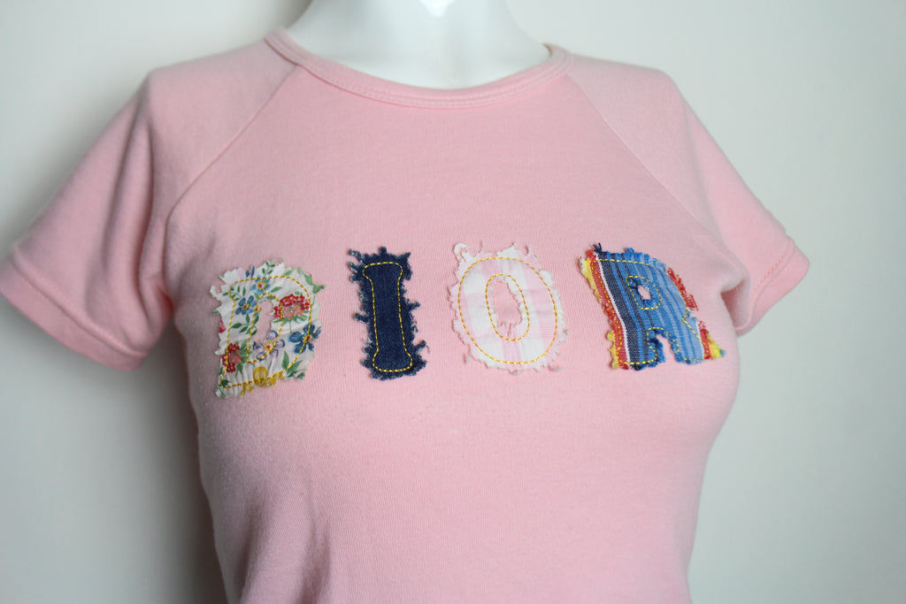 Christian Dior Baby Pink Patchwork Logo T-Shirt XS