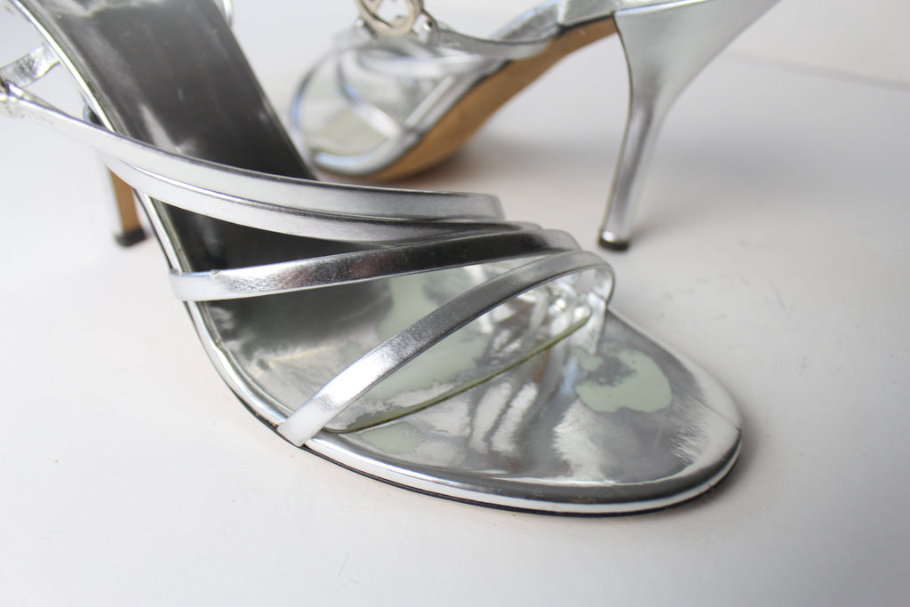 Gucci 1990's silver logo strappy heels EU 38.5