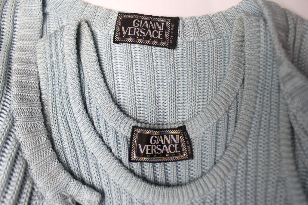 Versace 1990's Baby Blue Rib Knit Two Piece - Small
