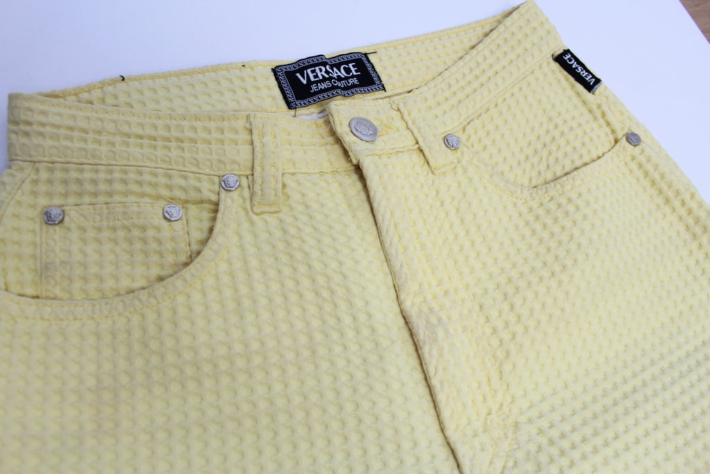 Versace Yellow Textured High Waist Jeans W26