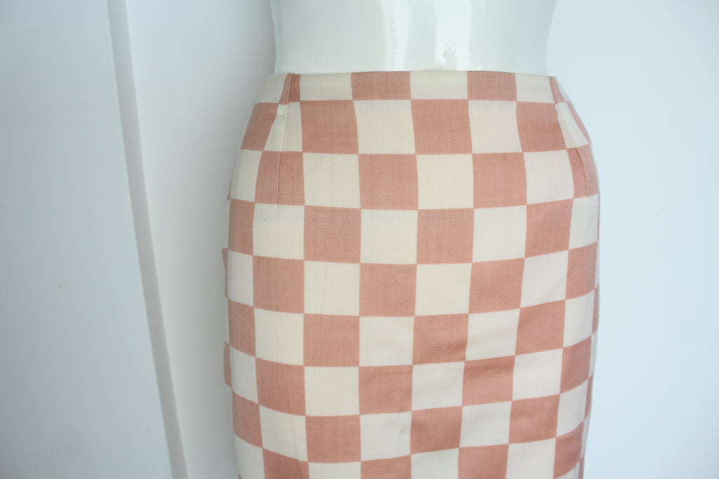 Gianni Versace Fall 1995 Pink & White Check Silk Skirt XS