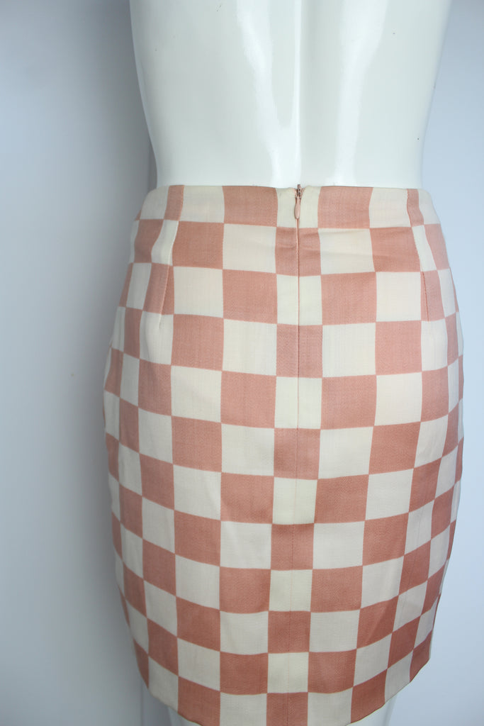 Gianni Versace Fall 1995 Pink & White Check Silk Skirt XS