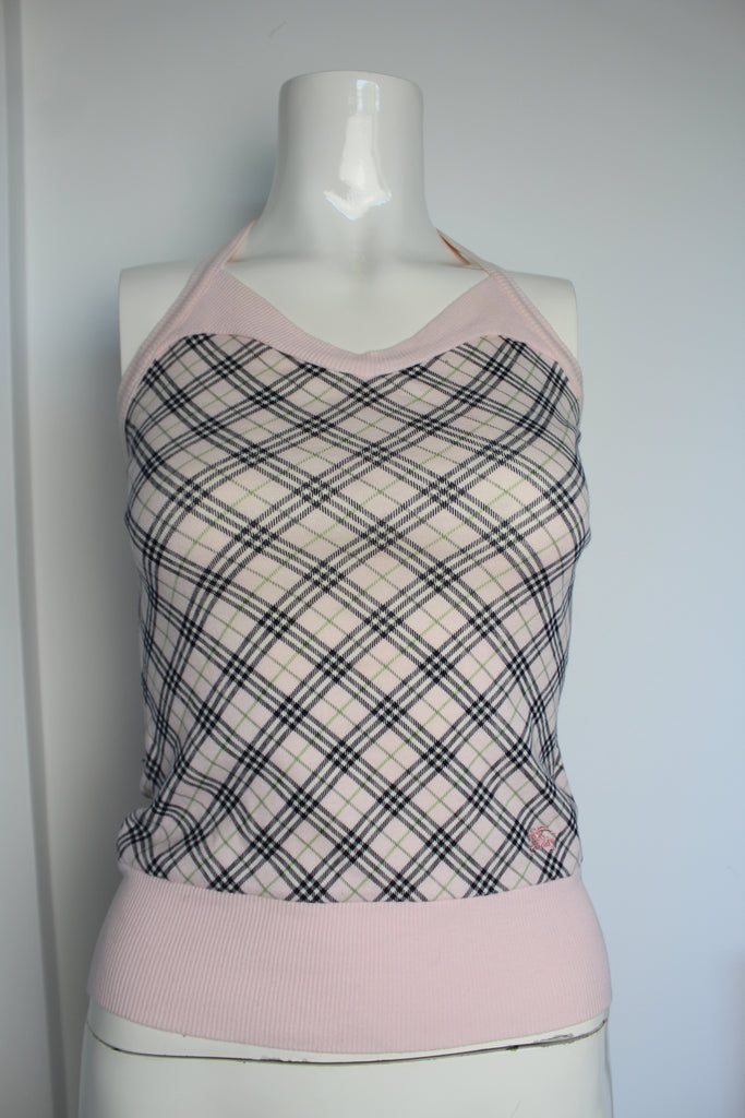 Burberry Pink Check Halter-neck Top Small