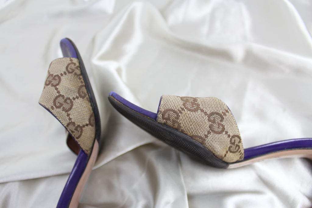 Gucci Purple Monogram Gold Bamboo Heels EU 36-37