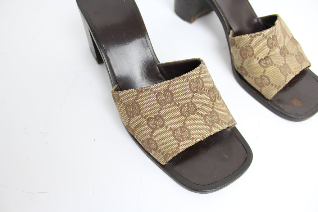 Gucci GG Logo Monogram Sandal Mules EU 37