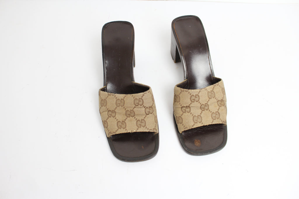 Gucci GG Logo Monogram Sandal Mules EU 37