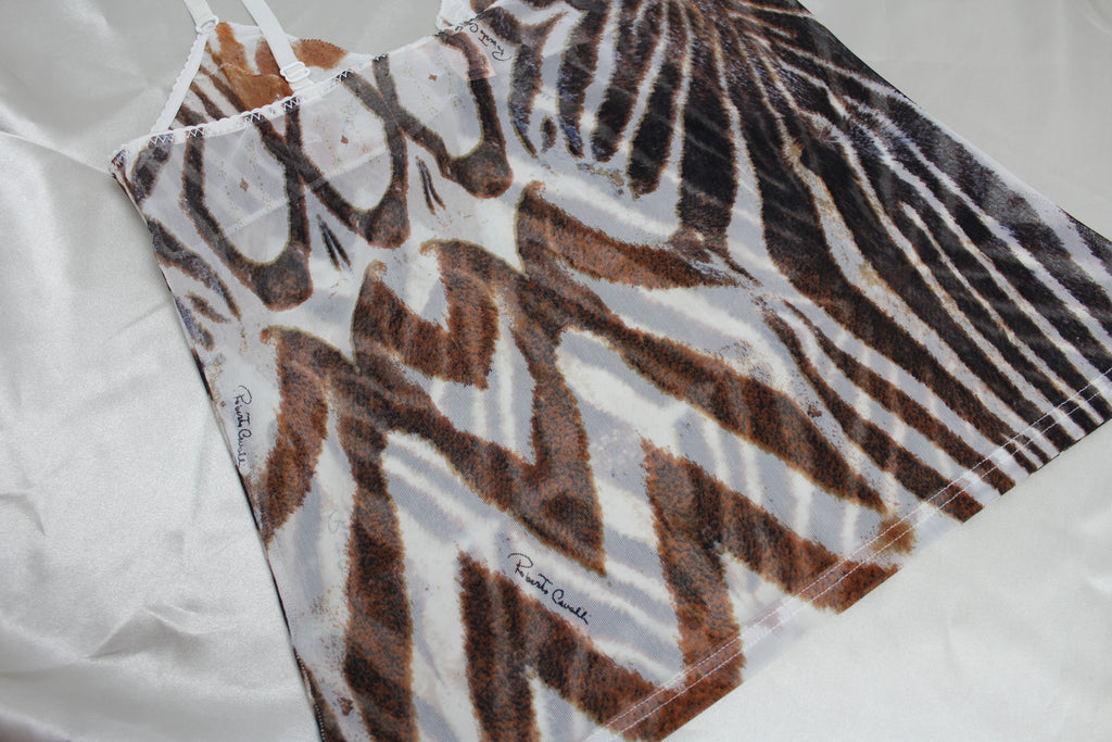 Roberto Cavalli Sheer Animal Print & Lace Cami Top