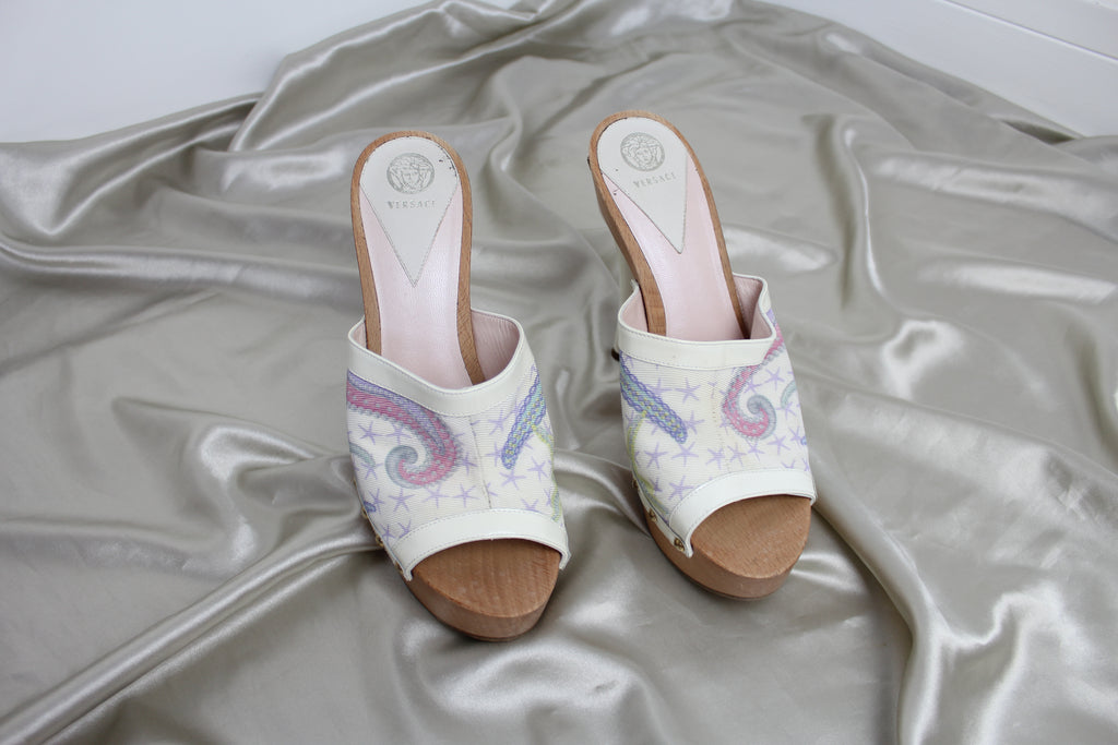 Versace Starfish Print Wooden Clog Mules EU 37.5 - 38