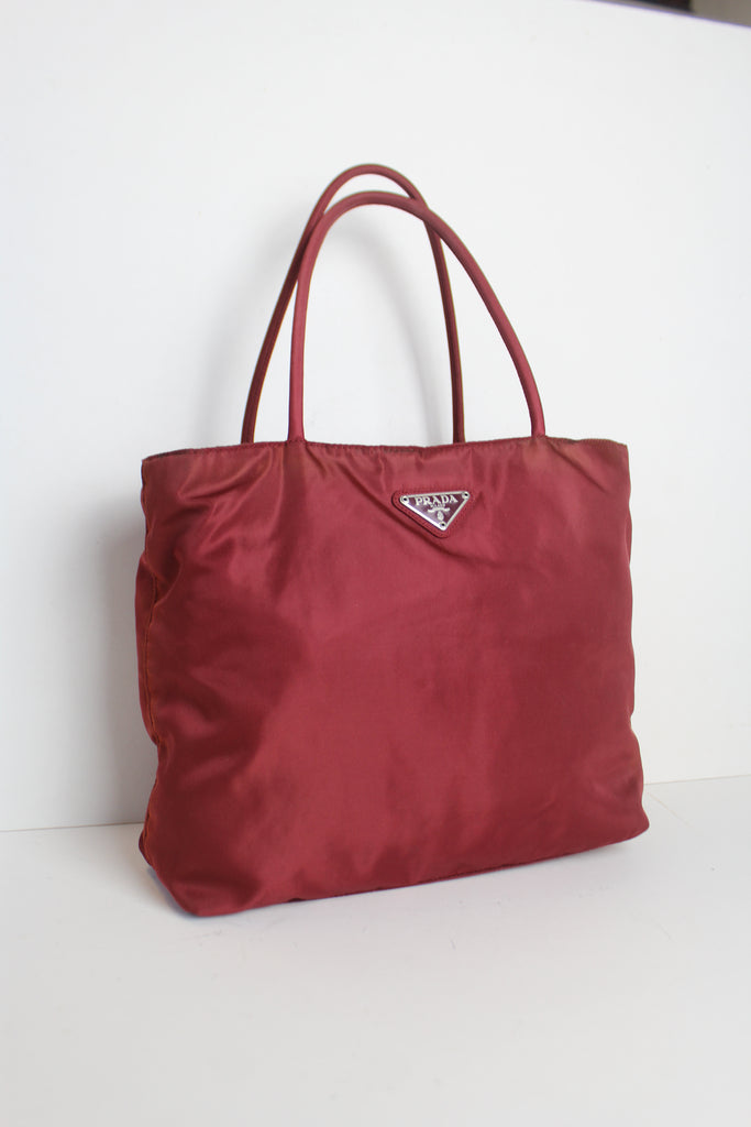 Prada Tessuto Nylon Mini Tote Bag in Cherry Red