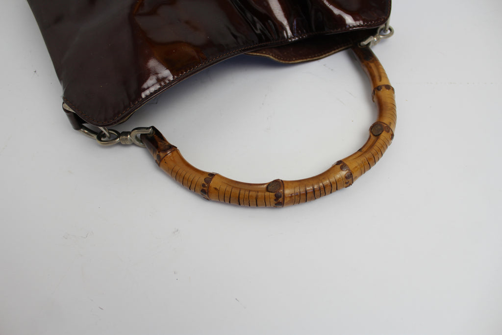 Gucci Burgundy Patent Leather Bamboo Shoulder Bag