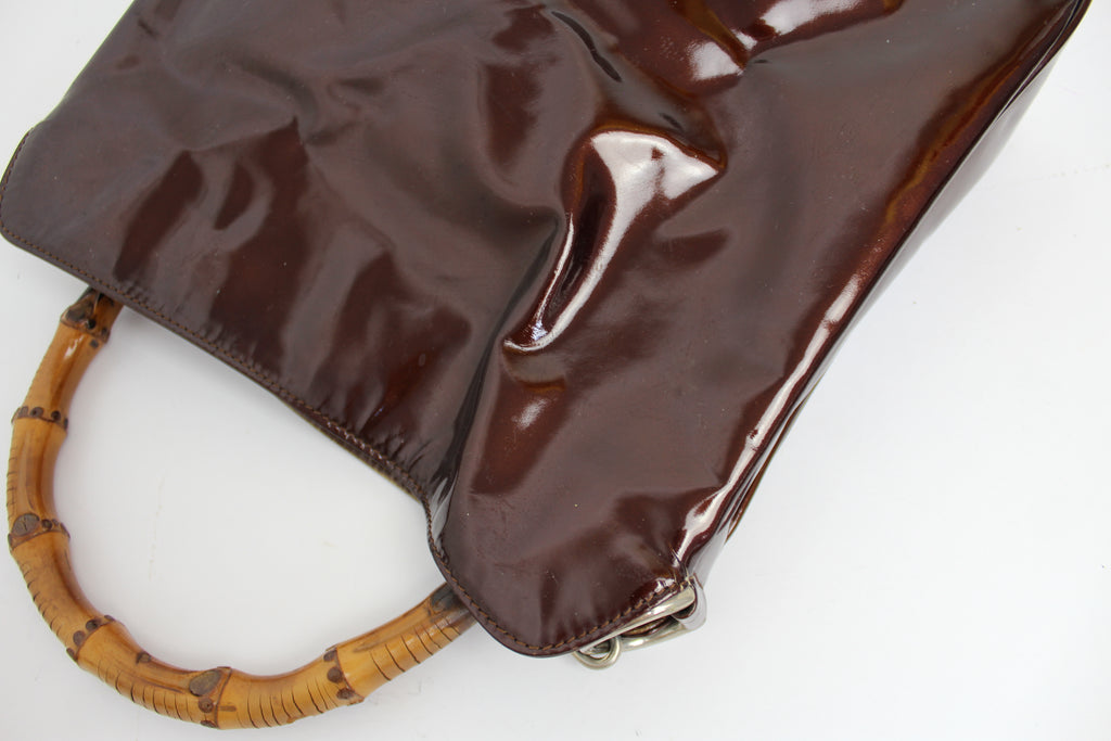 Gucci Burgundy Patent Leather Bamboo Shoulder Bag