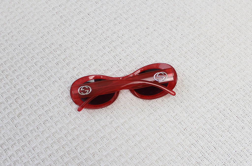 Gucci Red Logo Oval Sunglasses