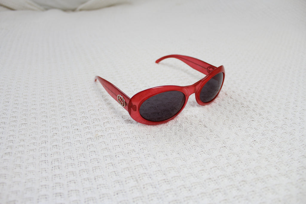 Gucci Red Logo Oval Sunglasses