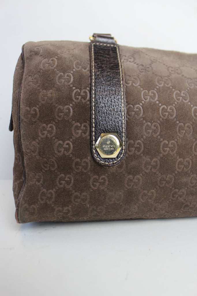 Gucci Suede Logo Monogram Boston Bag