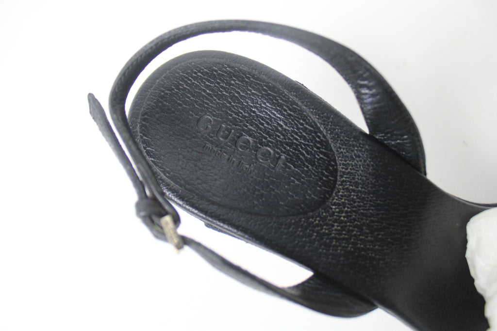 Gucci Black Monogram Heels with Leather Trim EU 37.5